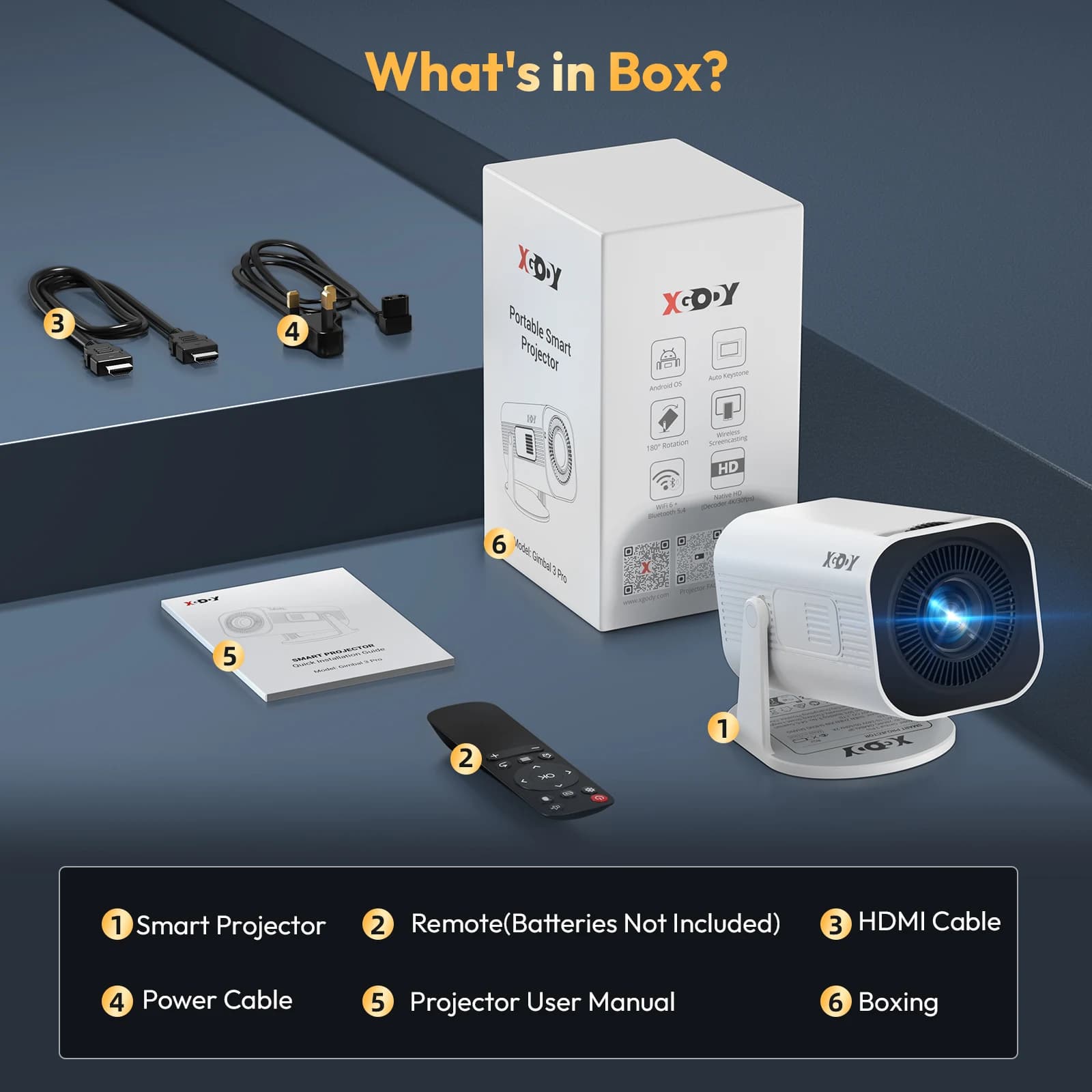 Mini projektor XGODY Gimbal 3 Pro 4K - 7