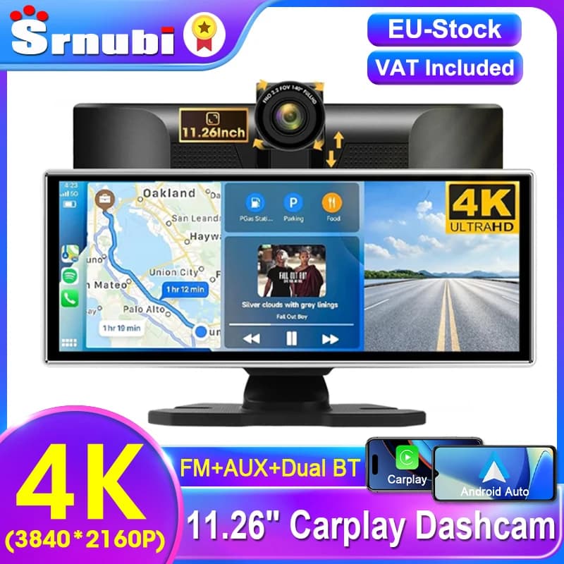 Rejestrator samochodowy 11,26" z CarPlay i kamerą cofania