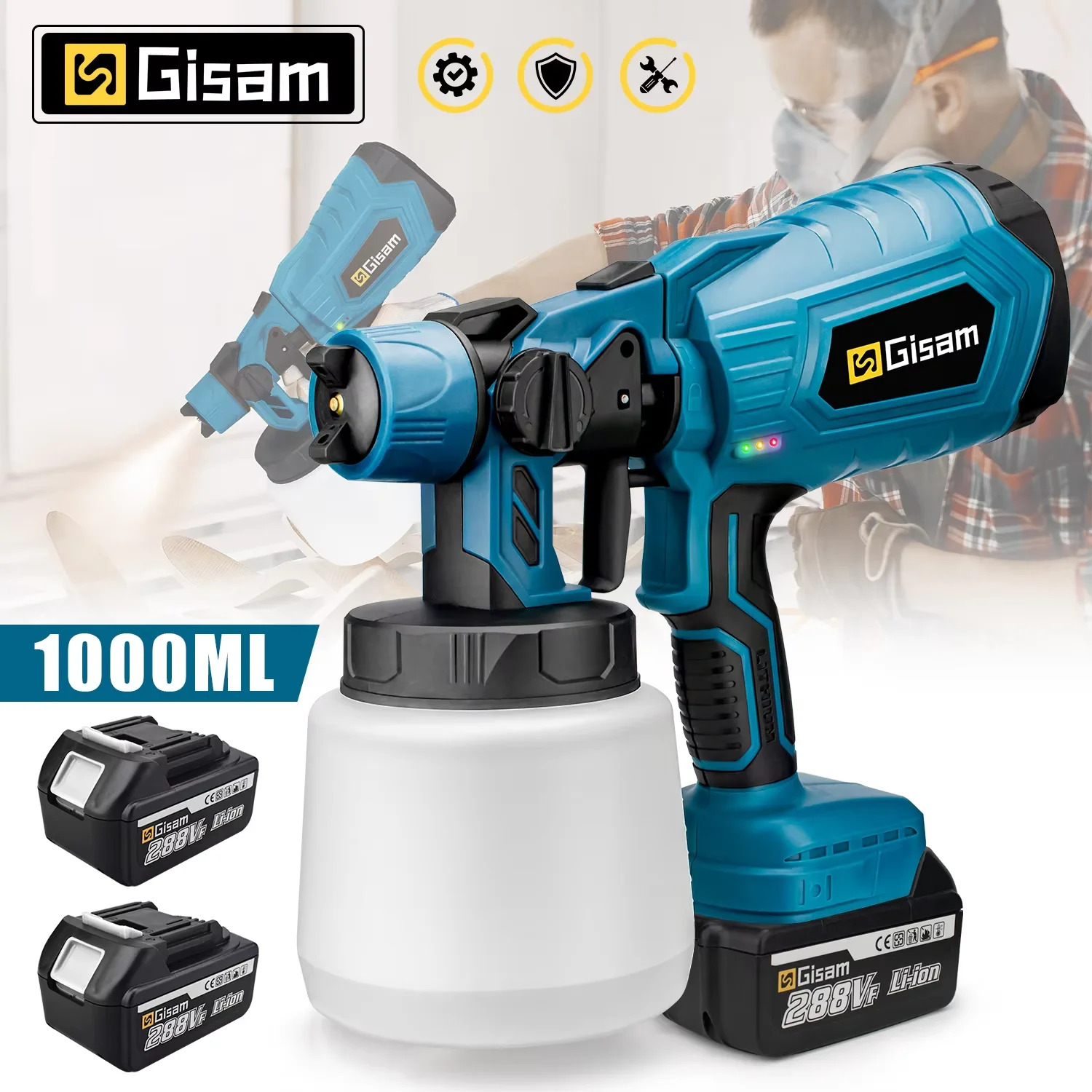 Pistolet rozpylający farby 1000ml HVLP bezbęben