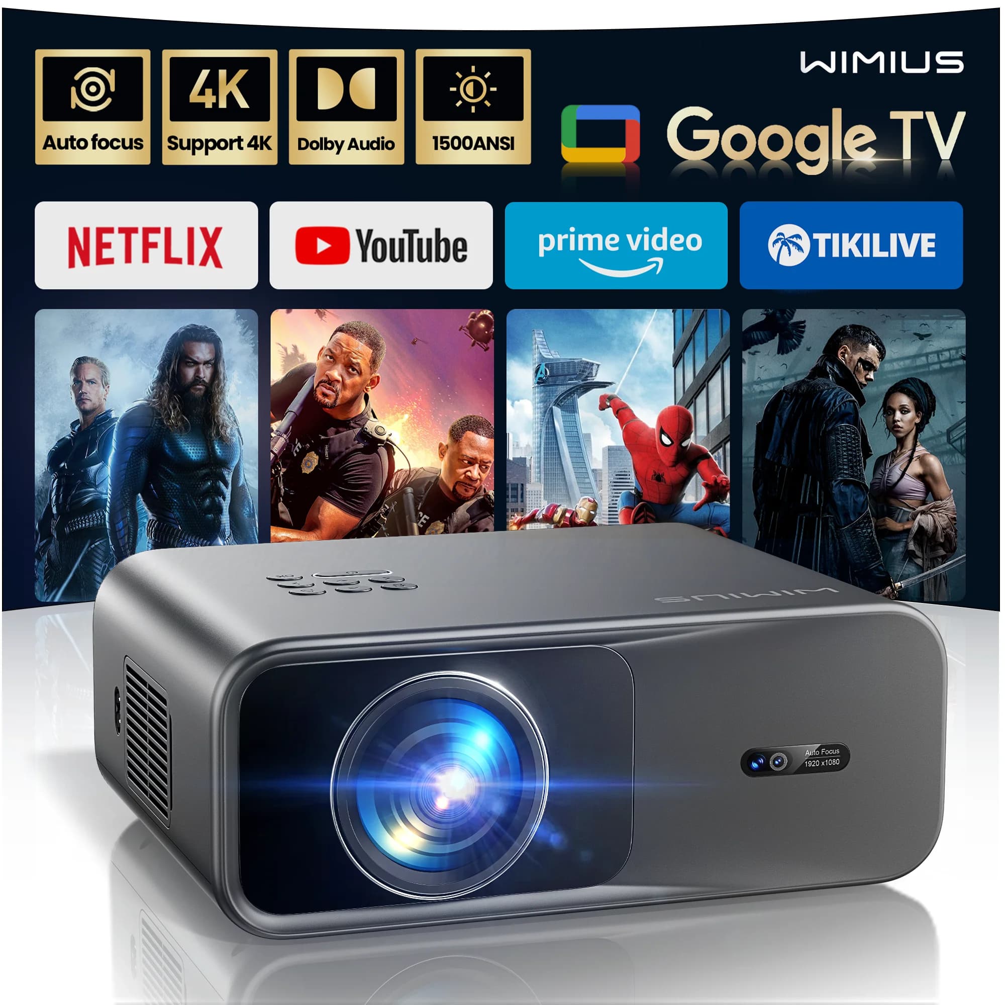 Projektor Wimius 4K z Google TV i Bluetooth 5.2