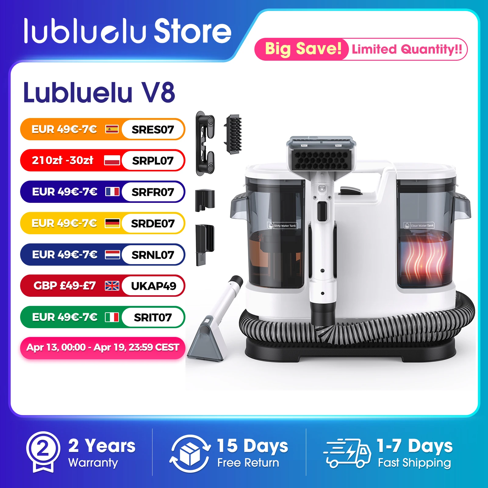 Odkurzacz Lubluelu V8 800W do czyszczenia dywanów