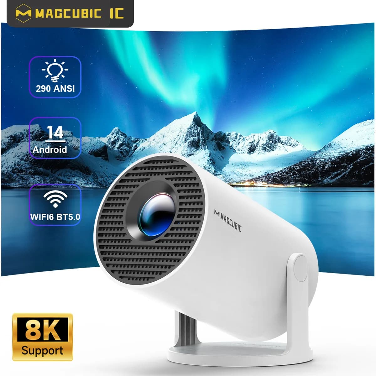 Projektor Magcubic HY300 Pro 8K Android 14 Dual Wifi6 290ANSI Allwinner H726 BT5.4 1080P 1280*720P Kino Domowe Projektor Zewnętrzny