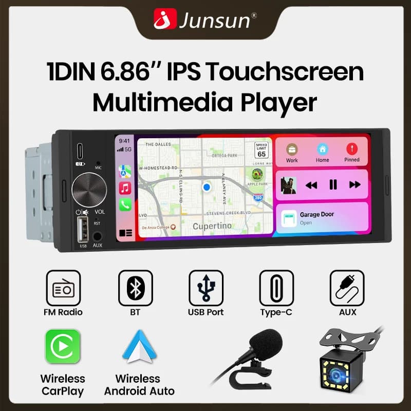 Autoradio Junsun 1 Din 6.86" CarPlay Android Auto
