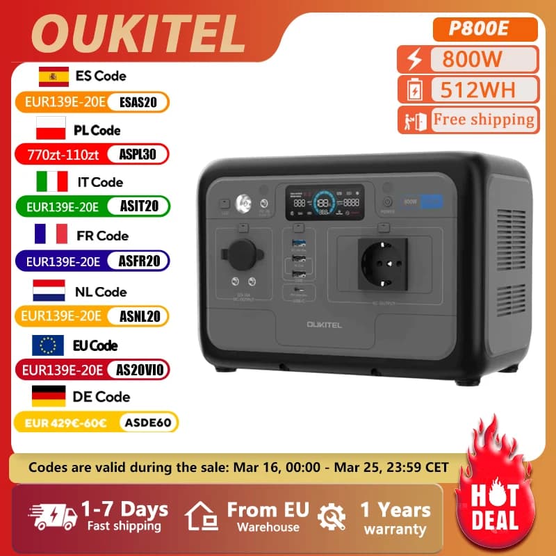 Stacja zasilania OUKITEL P800E 800W z baterią LiFePO4