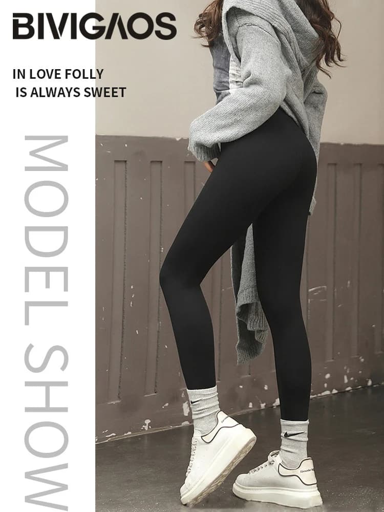 Legginsy zimowe damskie polarowe wysoka talia - 5