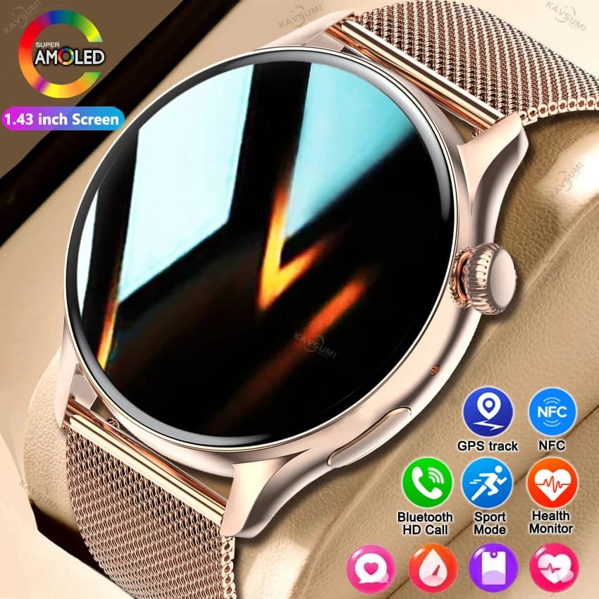 Smartwatch NFC z ekranem AMOLED i GPS dla kobiet