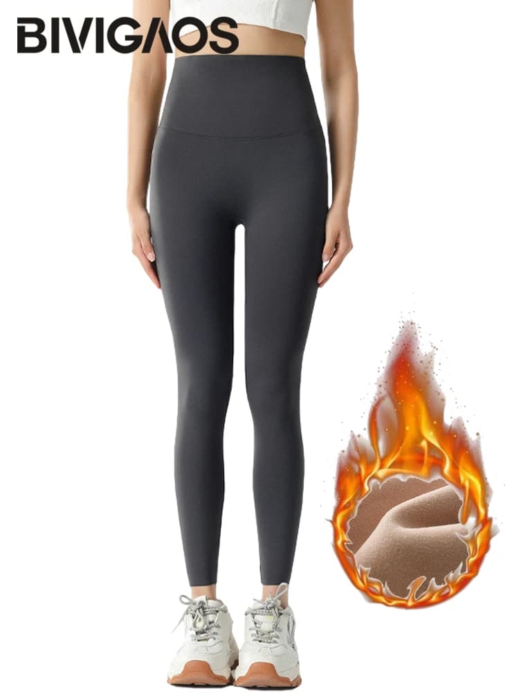 Legginsy zimowe damskie polarowe wysoka talia
