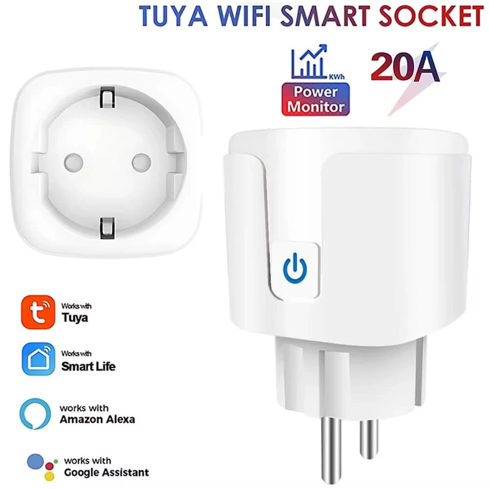 Inteligentne gniazdko Tuya EU Plug Zigbee lub WIFI 16/20A z pomiarem zużycia energii, funkcją timera, sterowaniem głosowym, kompatybilne z Alexa, Google Home i Alicą.