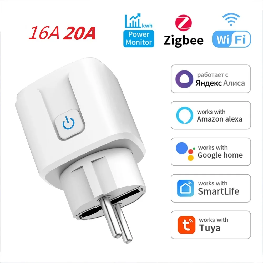 Inteligentne gniazdko Tuya EU Plug Zigbee lub WIFI 16/20A z pomiarem zużycia energii, funkcją timera, sterowaniem głosowym, kompatybilne z Alexa, Google Home i Alicą. - 3