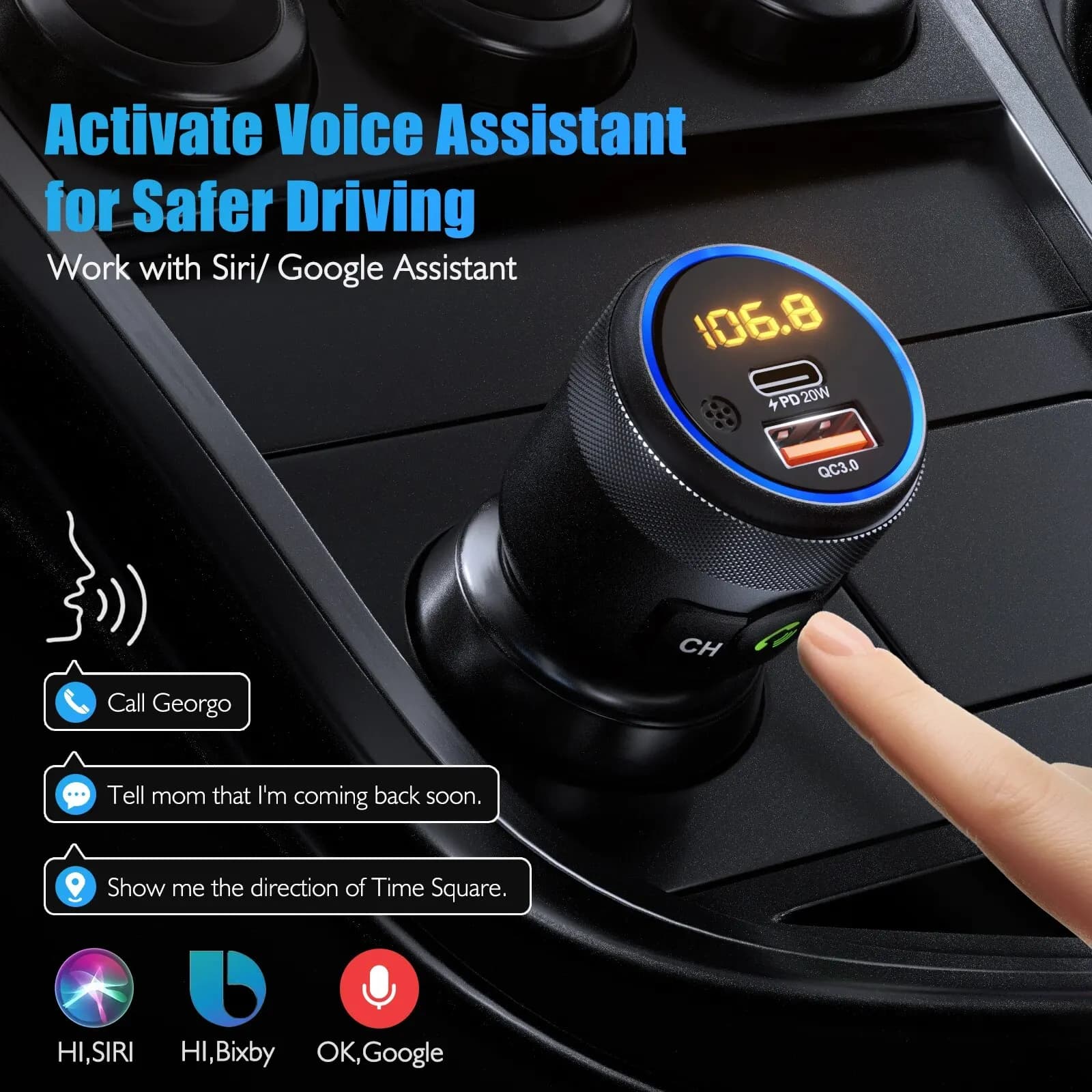 Nadajnik FM Bluetooth do samochodu z ładowaniem - 5