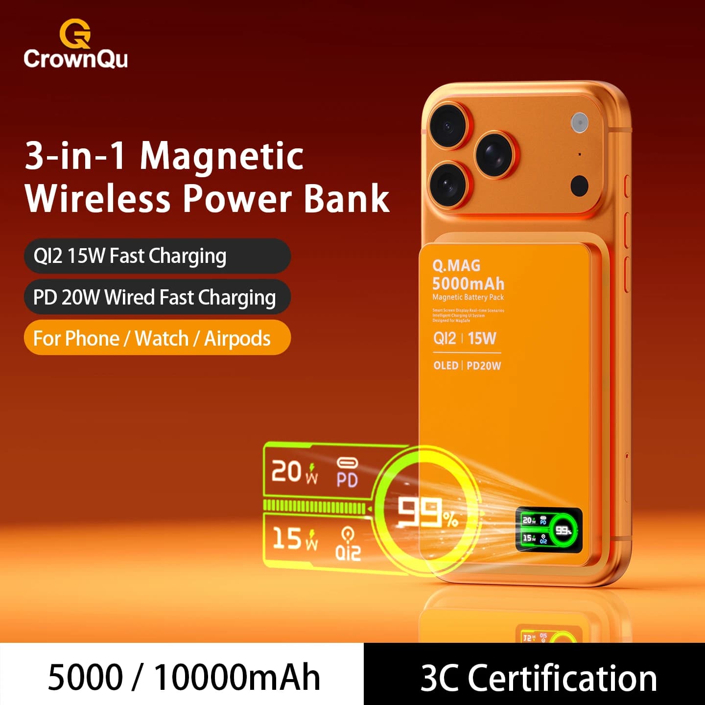 Magnetyczny powerbank Qi 2.1 z USB-C 5000-10000mAh