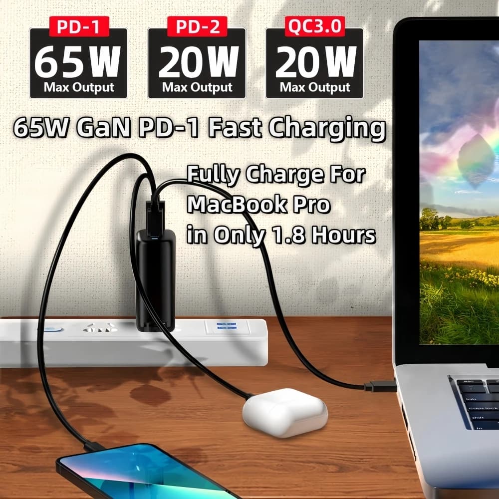 Prawdziwa szybka ładowarka GaN 85 W PD QC 3.0 USB Type-C Szybkie ładowanie laptopa Zasilacz do notebooka Iphone 15 14 Pro MacBook Samsung - 4