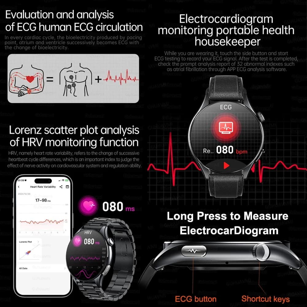 Nowy smartwatch 2026 z NFC, EKG+PPG, pomiarem tlenu we krwi, kwasu moczowego, ciśnienia krwi, szafirowym szkłem, smartwatch męski dla Androida i iOS. - 7