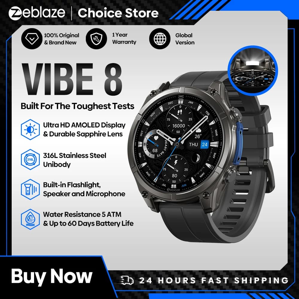 Smartwatch Zeblaze VIBE 8 AMOLED z latarką