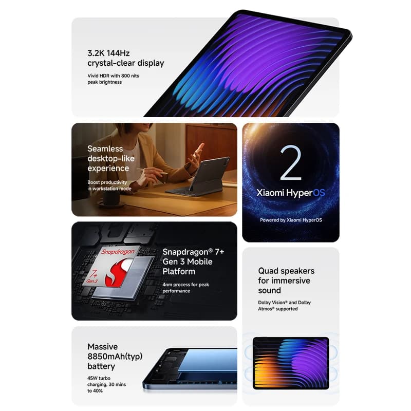 Xiaomi Pad 7 Global Version Mi Tablet Snapdragon 7+ Gen 3 11.2-calowy wyświetlacz 3.2K 144Hz Adreno GPU Ładowanie Turbo 45W 8850mAh - 3