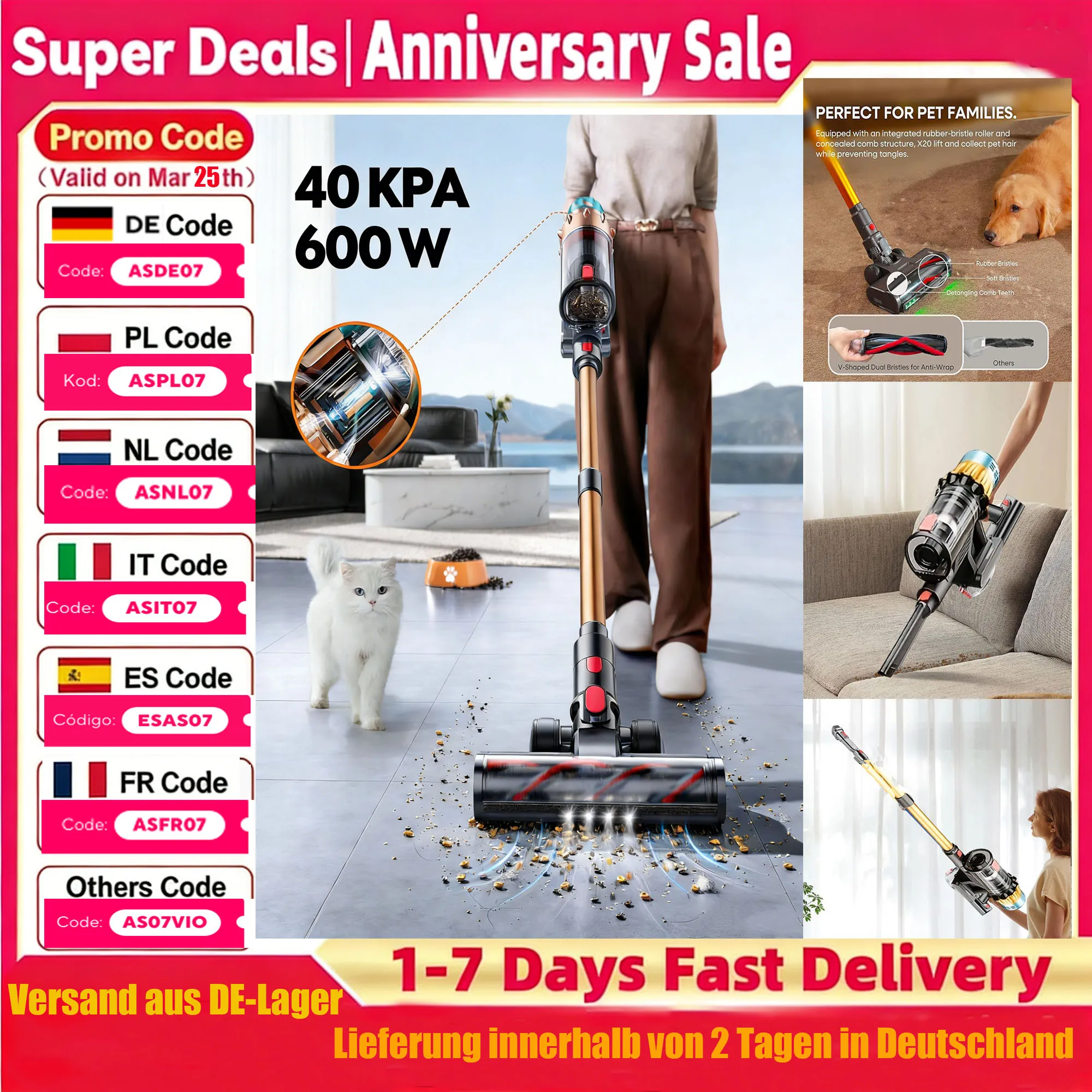 Bezprzewodowy odkurzacz 600W 40kPa do domu